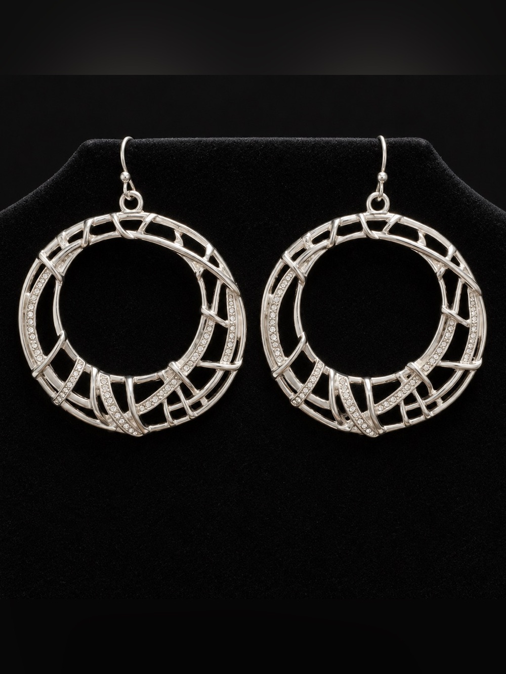 Silver-Tone Rhinestone Open Circle Dangle Earrings